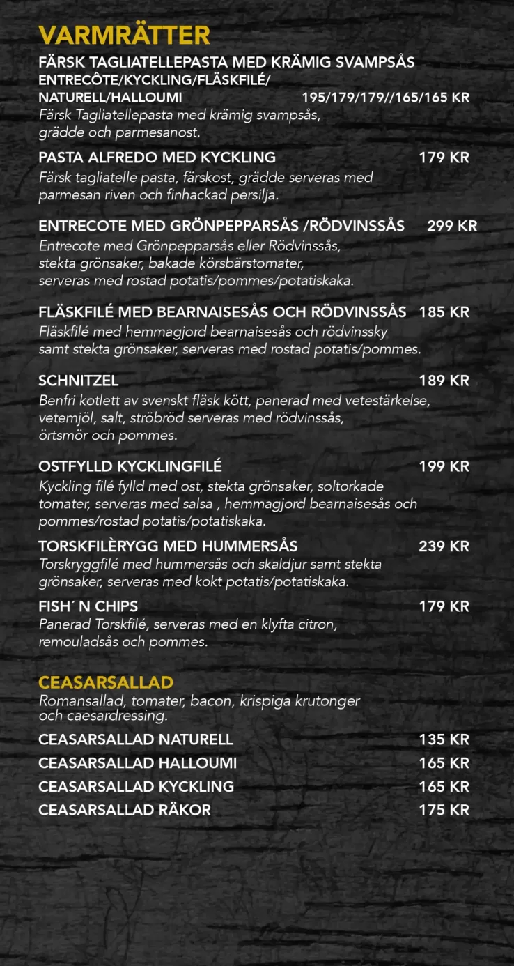 Varmrätter Oscars Bar Oskarshamn Meny