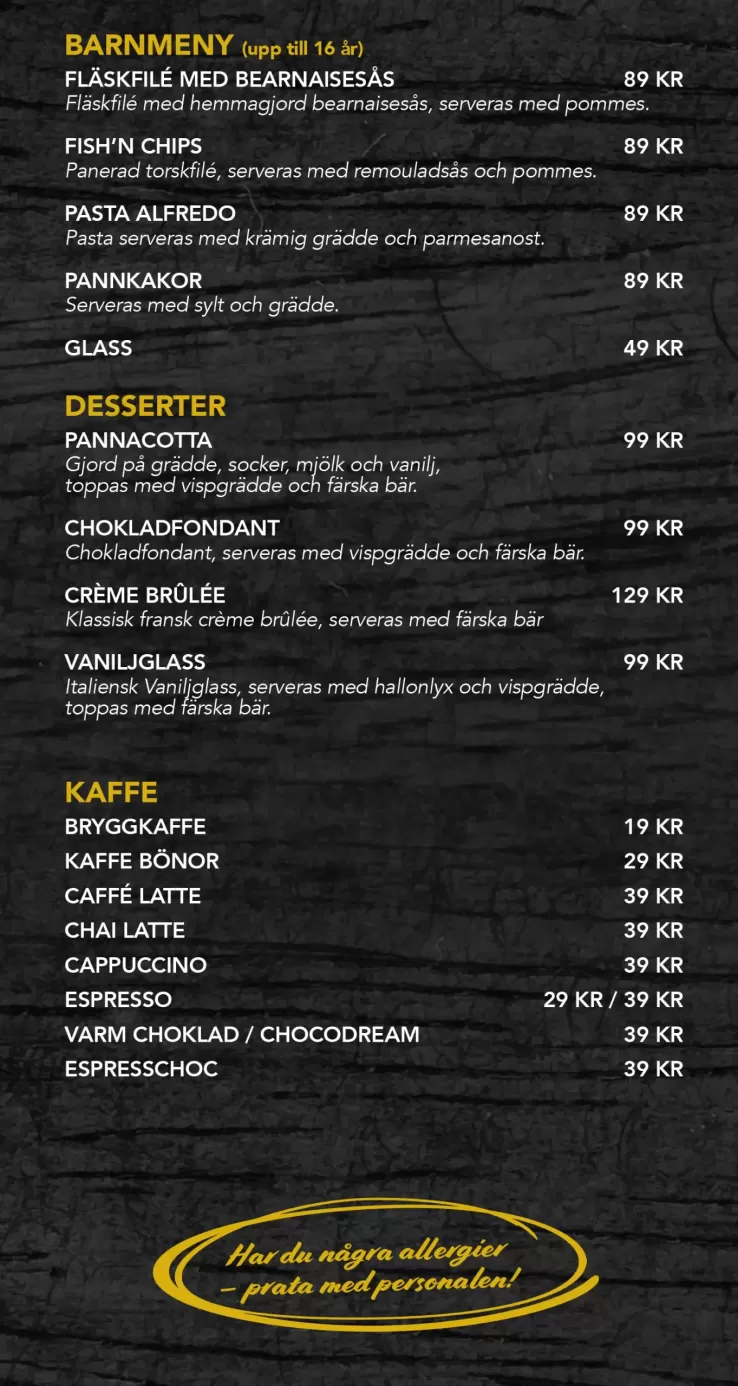 Barnmeny Desserter Oscars Bar Oskarshamn Meny