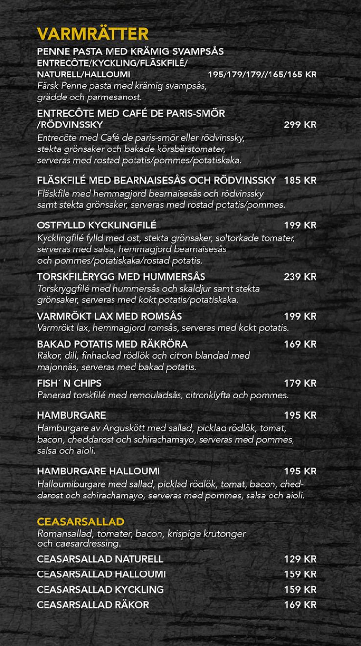 Meny Oscars Bar Varmrätter Sallad