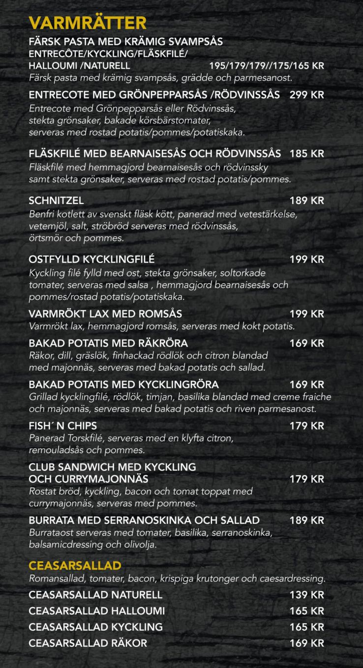 Varmrätter Oscars Bar Oskarshamn Meny
