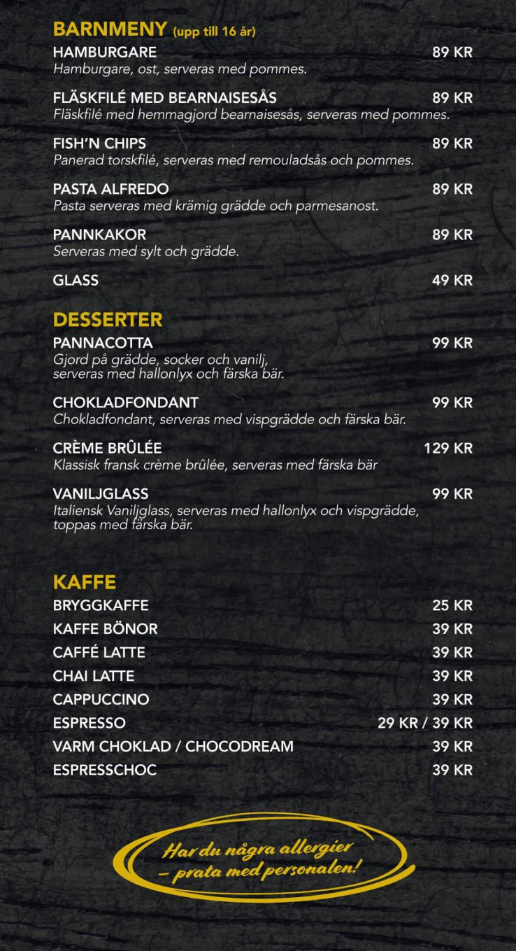 Barnmeny Desserter Oscars Bar Oskarshamn Meny