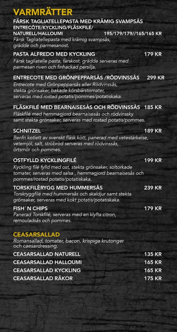 Varmrätter Oscars Bar Oskarshamn Meny